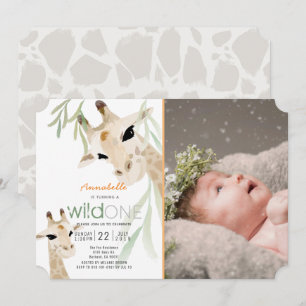 Convite primeiro aniversario De Fotos De Giraffe Wild One 