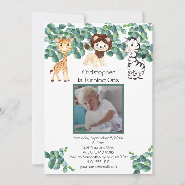 Convite Primeiro aniversario de Fotos do Selgle Safari (Frente)