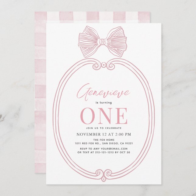 Convite Primeiro aniversario de Frame de Fita de Fita de A (Frente/Verso)