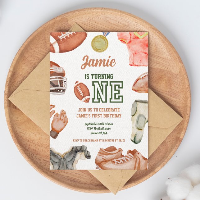 Convite Primeiro aniversario de futebol Boys Watercolor (Criador carregado)