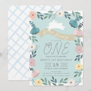 Convite primeiro aniversario de Garden Azul-Branco