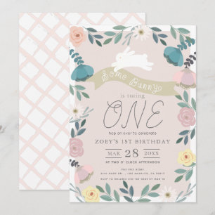 Convite primeiro aniversario De Garden Branco Rosa