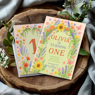 Convite Primeiro aniversario de Garota do Tema de Flor Sel