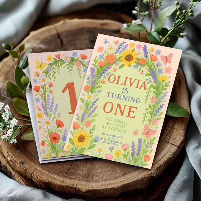 Convite Primeiro aniversario de Garota do Tema de Flor Sel (Criador carregado)