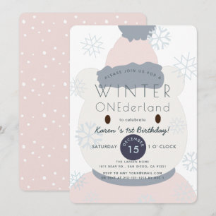 Convite primeiro aniversario de Garota Polar Bear Winter O