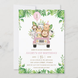 Convite Primeiro aniversario de Garota Safari Rosa dos Ani