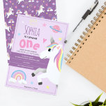 Convite Primeiro aniversario de Garotas Roxo do Arco-Íris<br><div class="desc">Este design de convite para crianças giras e bonitinhas apresenta um unicórnio mágico, com um arco-íris, coroa princesa, planeta, coração e estrelas, e pode ser personalizado com toda a informação que você precisa para a festa do seu filho em uma tipografia caprichosa. O unicórnio roxo perfeito para o seu primeiro,...</div>