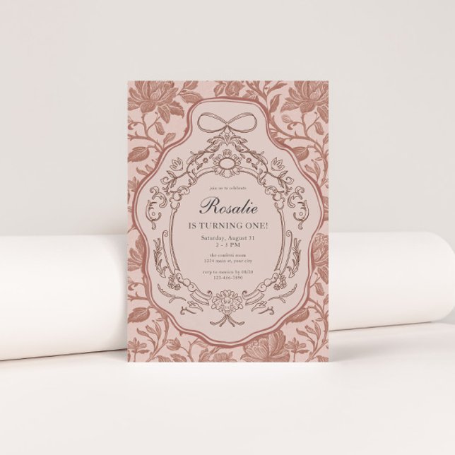 Convite Primeiro aniversario de Garotas Vintage Preppy do  (Preppy Grandmillenial Girls 1st Birthday Invite)