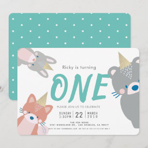 Convite Primeiro aniversario de Garoto Branco de Animais d