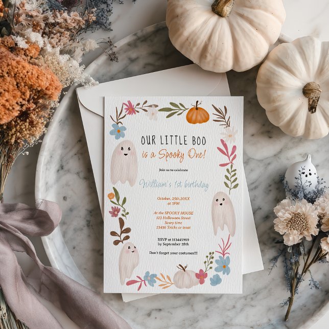 Convite Primeiro aniversario de garotos Fantasmas do Dia d (Halloween little boo Ghosts boy kids 1st birthday Invitation)