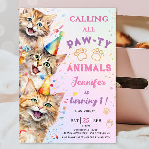 Convite Primeiro aniversario de Gata Festa de aniversário