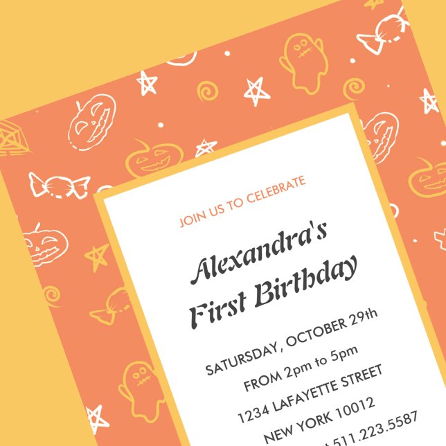 Convite Primeiro aniversario de Halloween - laranja de out (halloween-1st-birthday-invitations-autumn-orange-1)