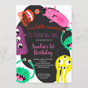 Convite primeiro aniversario de ilustração de monstros b