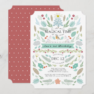 Convite Primeiro aniversario de Inverno Floral Foliage Chr