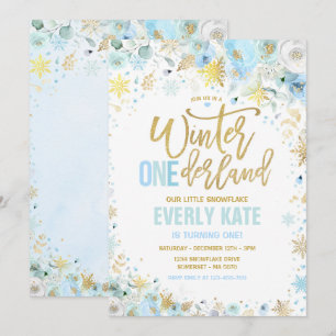 Convite primeiro aniversario de inverno ONEderland azul Do