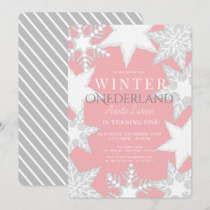 Convite primeiro aniversario de inverno Onederland Pink & 