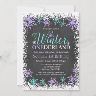 Convite Primeiro aniversario de Inverno ONEderland Roxo