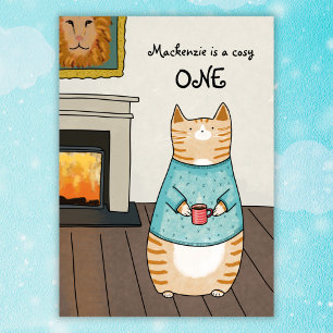 Convite Primeiro aniversario de inverno para gatos brancos