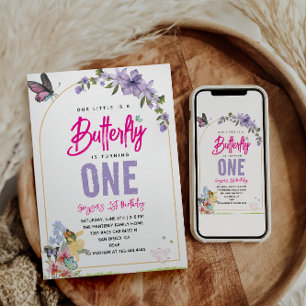 Convite Primeiro aniversario de Jardim de Borboleta Whimss