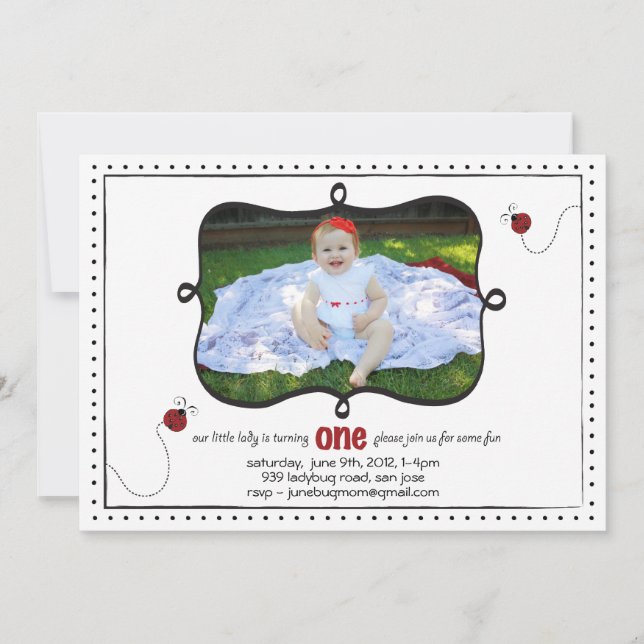Convite Primeiro Aniversário de Lady Bug (Frente)