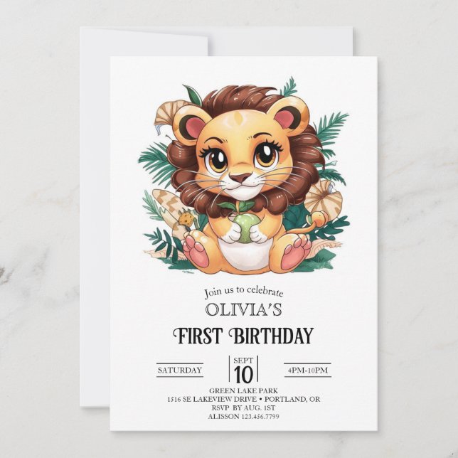 Convite Primeiro aniversario de Leão Cento Encantado Digit (Frente)