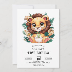 Convite Primeiro aniversario de Leão Cento Encantado Digit