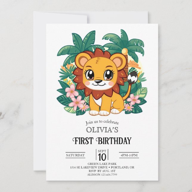 Convite Primeiro aniversario de Leão Simples Whimsical Dig (Frente)