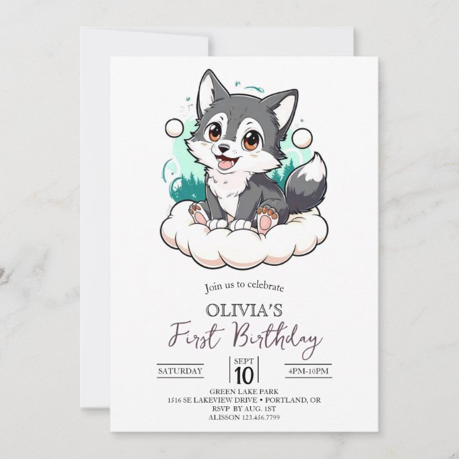Convite Primeiro aniversario de Lobo Digital Personalizado (Frente)
