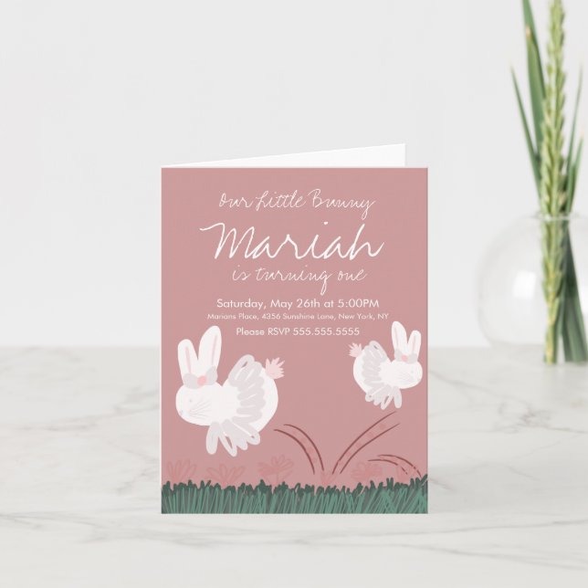 Convite Primeiro aniversario de Mão Bonito de Coelhinho De (Frente)