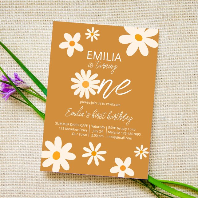 Convite Primeiro aniversario de margarida do deserto retrô (Criador carregado)