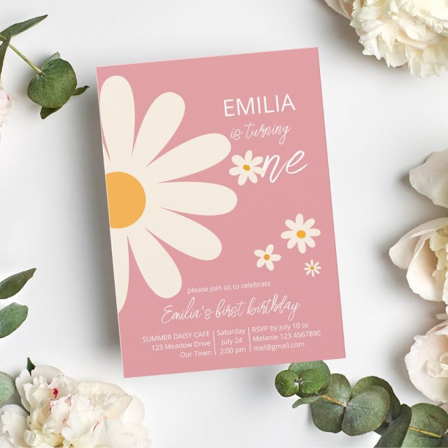 Convite Primeiro aniversario de margarida do deserto retrô (Criador carregado)