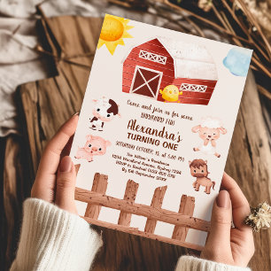 Convite Primeiro aniversario de Menina de Animais de Criaç