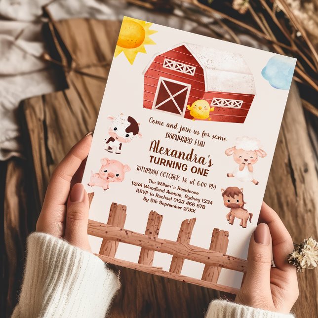 Convite Primeiro aniversario de Menina de Animais de Criaç (Criador carregado)