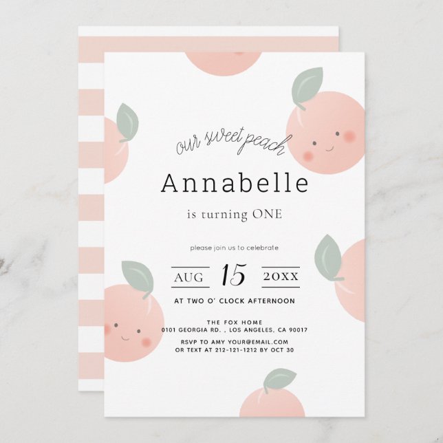 Convite Primeiro aniversario de Menina Kawaii Cute (Frente/Verso)