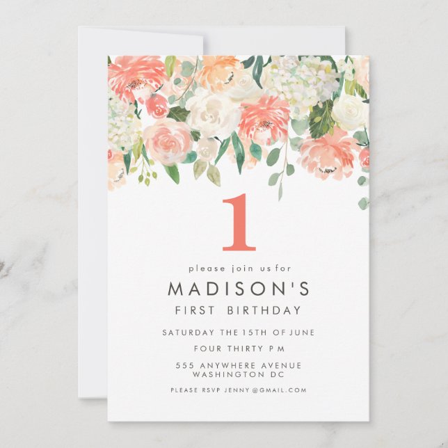 Convite Primeiro aniversario De Meninas Florais Moles Conv (Frente)