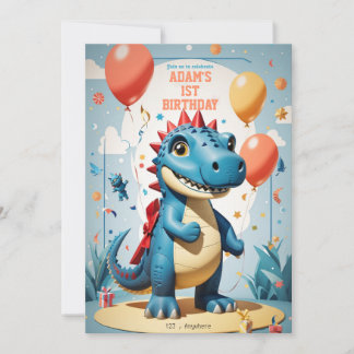 Convite Primeiro aniversario de moça, dinausor engraçado t