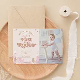 Convite Primeiro aniversário de moça rosa-rosa ocidental r