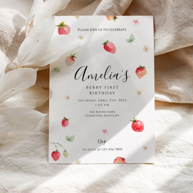 Convite Primeiro Aniversário de Morango (Criador carregado)