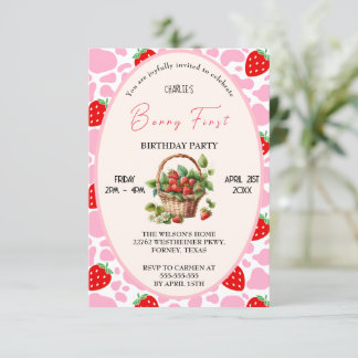 Convite Primeiro aniversario de morango Berry Primeira Fes