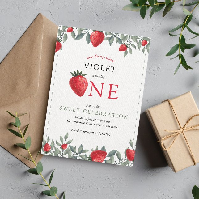 Convite Primeiro Aniversário de Morango | Berry Sweet Wate (Criador carregado)