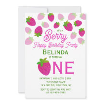 Primeiro aniversario de morango rosa brilhante Y2K