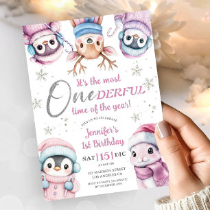 Convite Primeiro aniversario de Natal - Animais de inverno