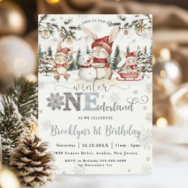 Convite Primeiro aniversario de Natal Bunnies Winter ONEde
