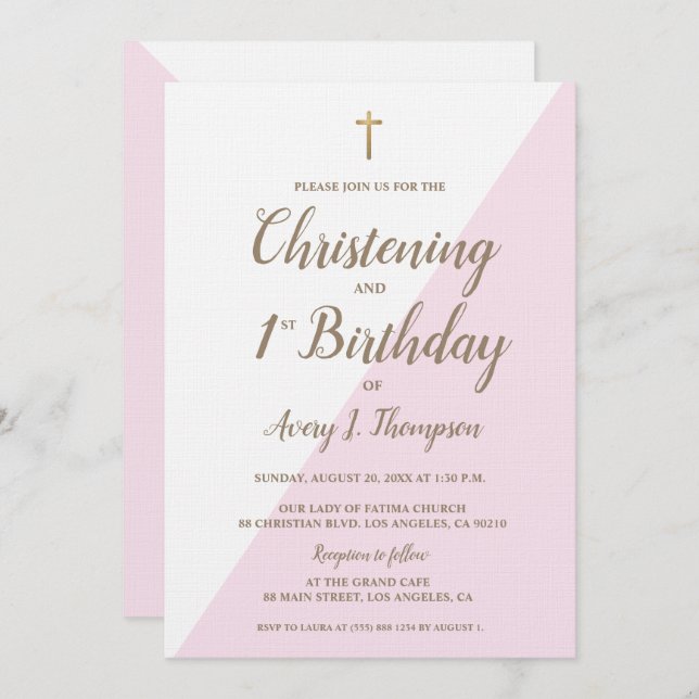 Convite Primeiro aniversario de Natal Dourado rosa combina (Frente/Verso)