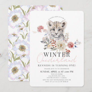 Convite Primeiro aniversario de Neve Leopardo Winter Onede