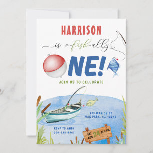 Convite Primeiro aniversario de O-fish-al de um menino de