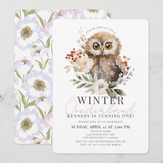 Convite Primeiro aniversario de Owl Winter Onederland Girl
