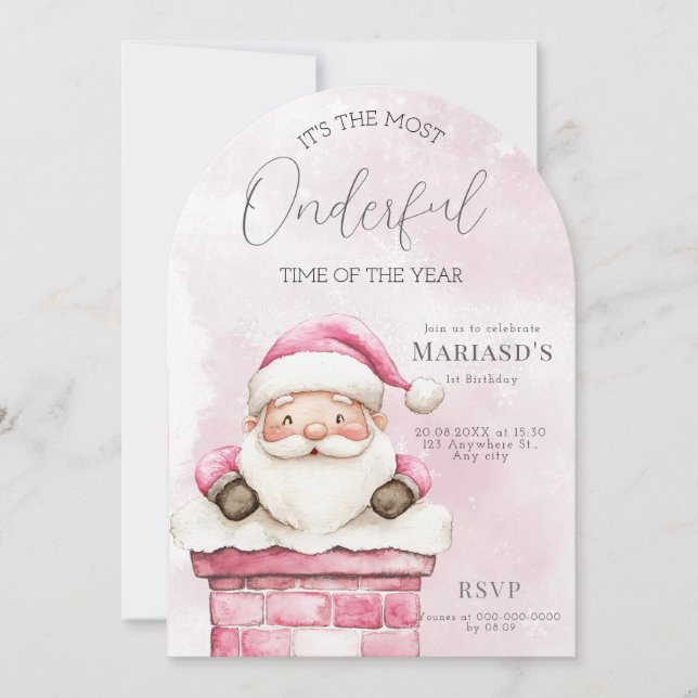 Convite primeiro aniversario de Papais noeis de Natal cor- (Frente)