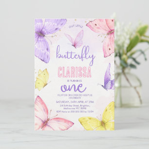 Convite Primeiro aniversario de Pequena Borboleta Multicol
