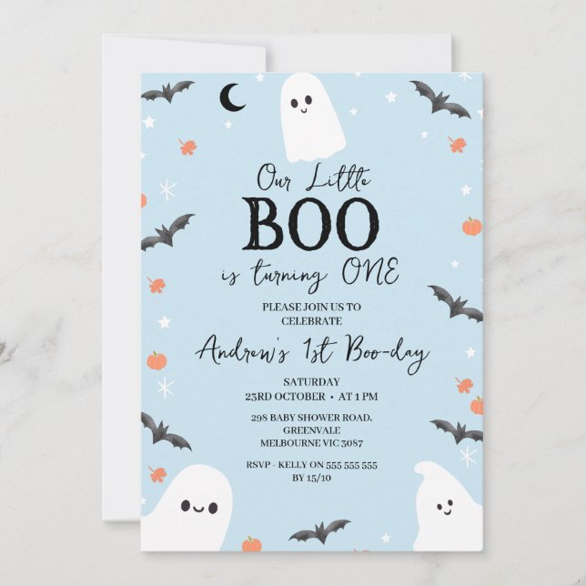 Convite Primeiro aniversario de Pequeno Boo do Halloween A (Frente)